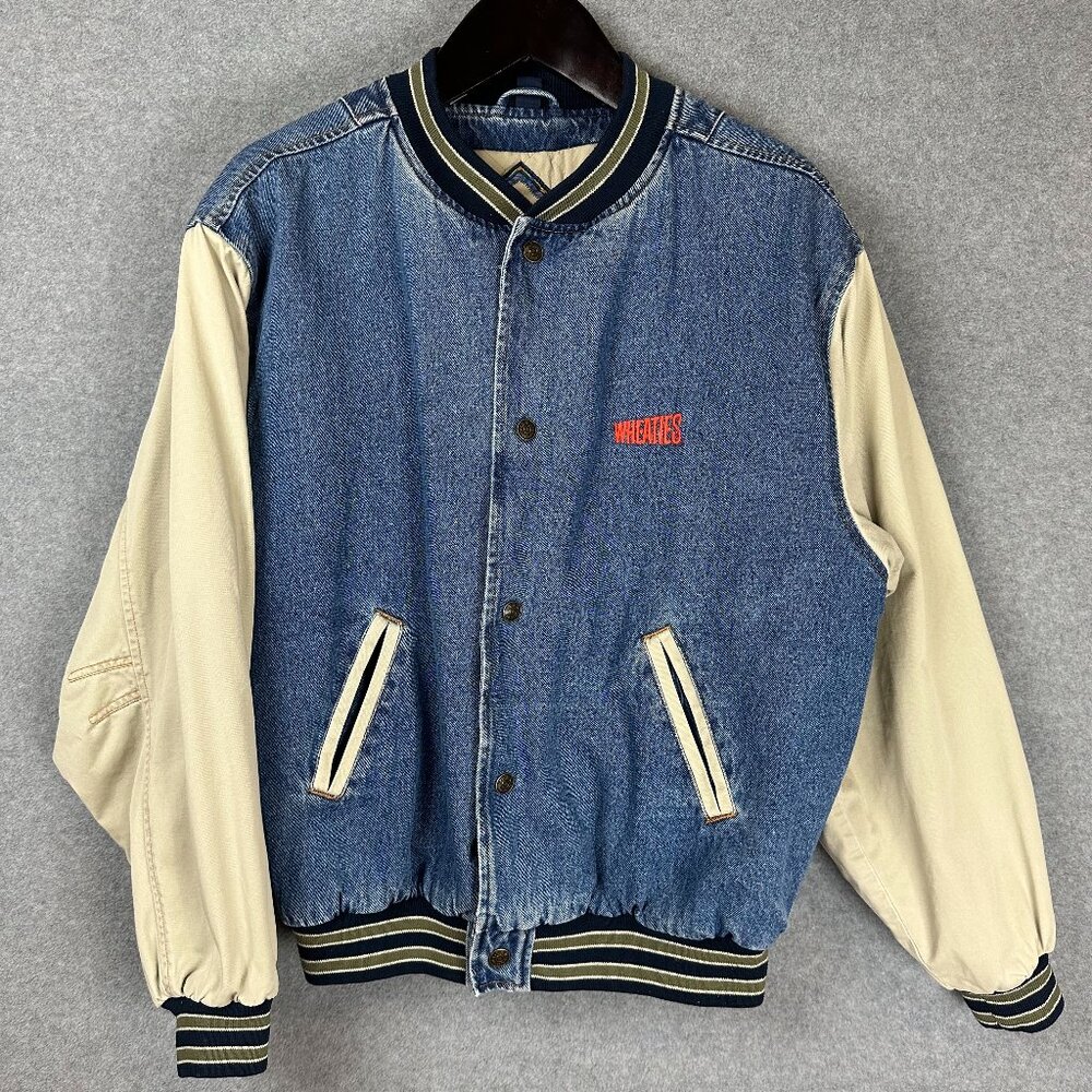 Vintage Wheaties Gear For Sports Mens M Denim Varsity Stripes Bomber Jacket